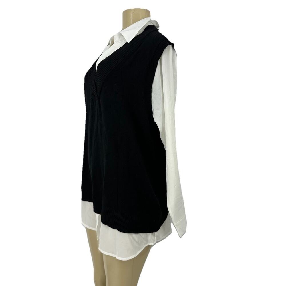 NEW Milano Large Women Mix Media Sweater Top Collared Neck Long Sleeve T36
